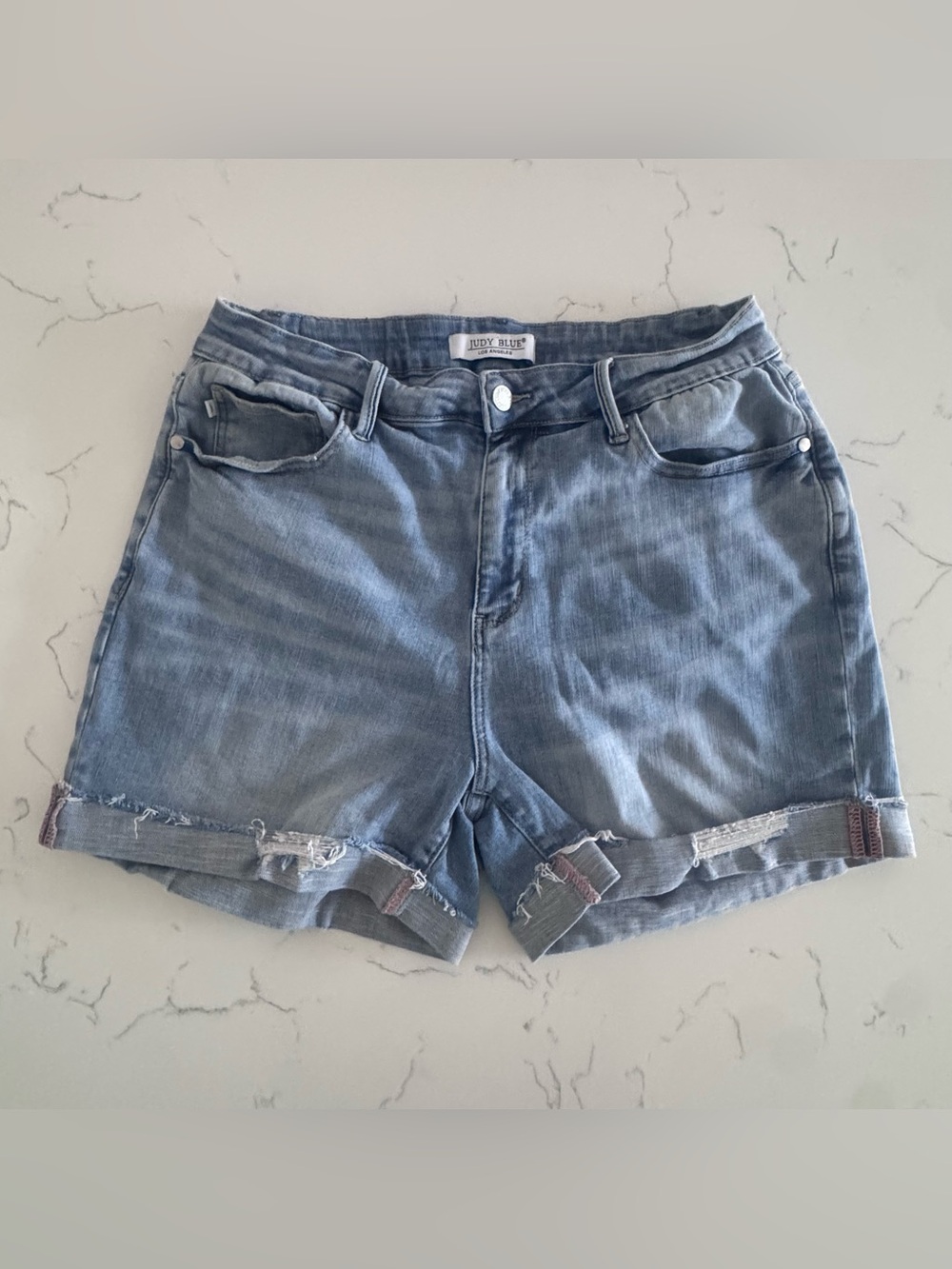 Judy Blue 1XL Distressed Cuffed Denim Shorts Plus Size High Rise Stretch Jort